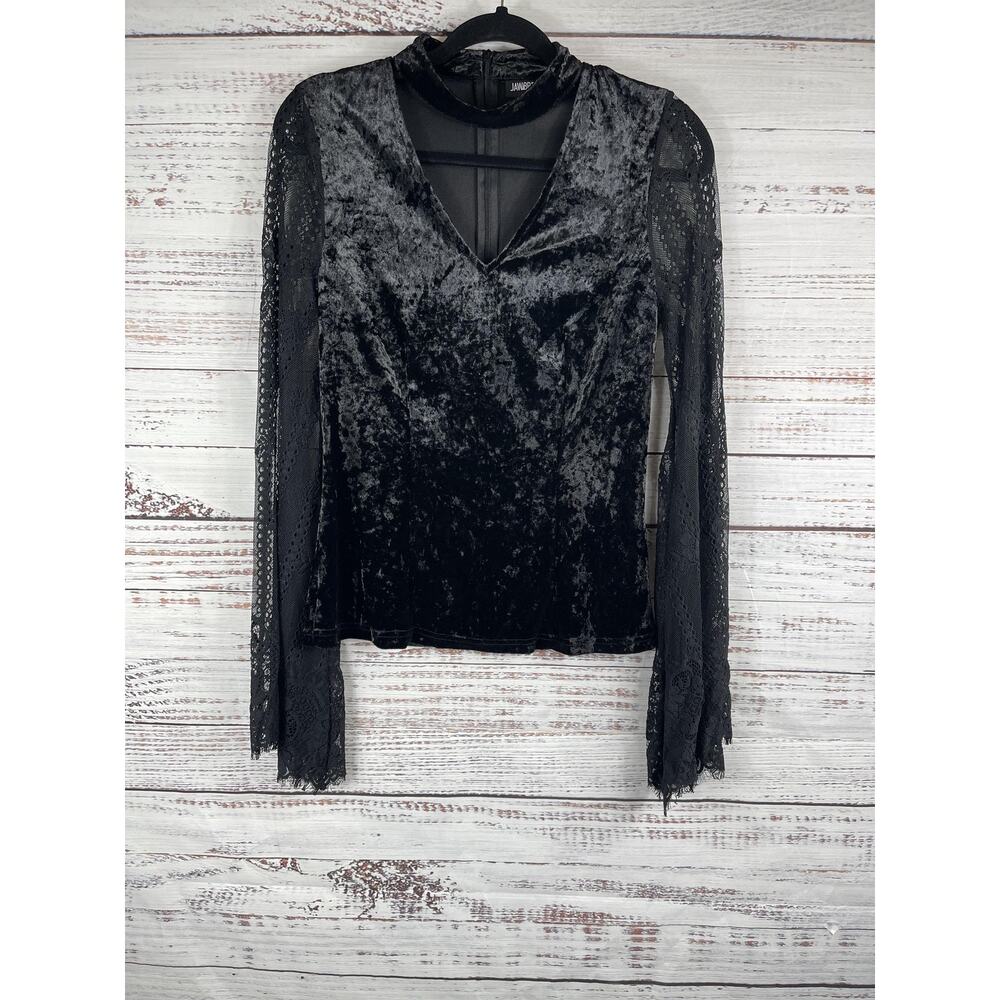 Jawbreaker Top Women's SZ S Crushed Velvet Lace Bell Sleeve Gothic Festival Shir